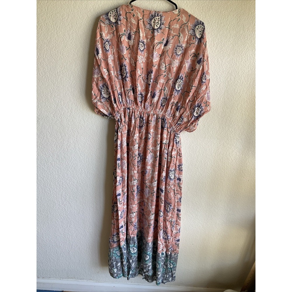 World Market Pink Floral Boho Maxi Dress L/XL Viscose Tassel Kaftan Festival - Picture 5 of 8